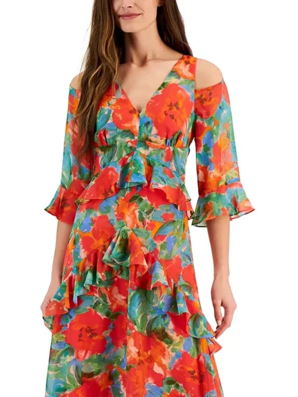 Tahari ASL Floral Print Cold Shoulder Midi Dress Size 12 (runs small) NWT $159 - Picture 2 of 3